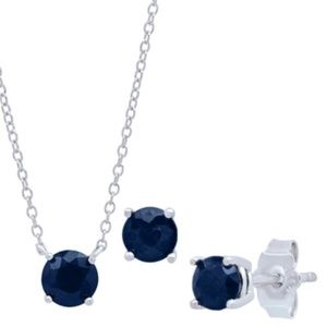 Silver Blue Sapphire Studs and 18" Pendant set 💙